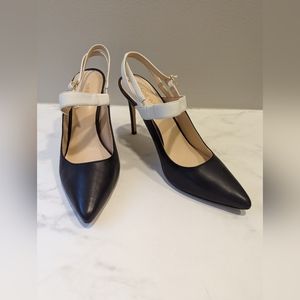 Nine west navy blue and white heels